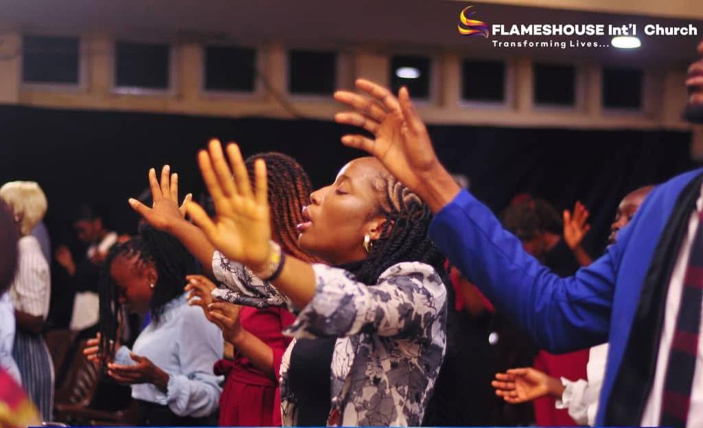 A large crowd celebrating